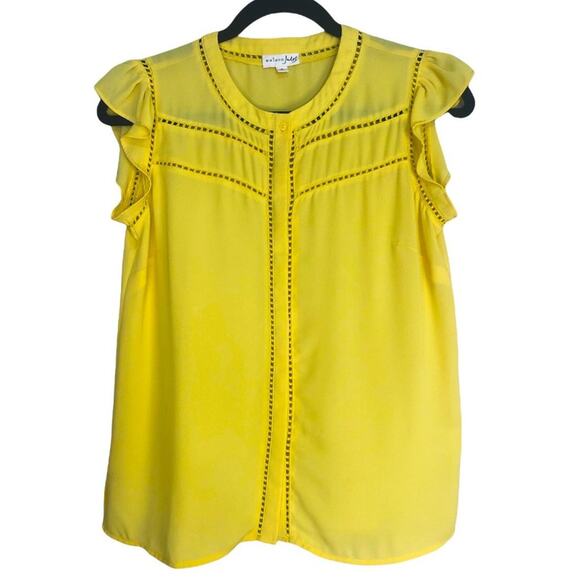 Maison Jules Bright Sunny yellow Short sleeve ruffle blouse Size Small - Picture 1 of 5